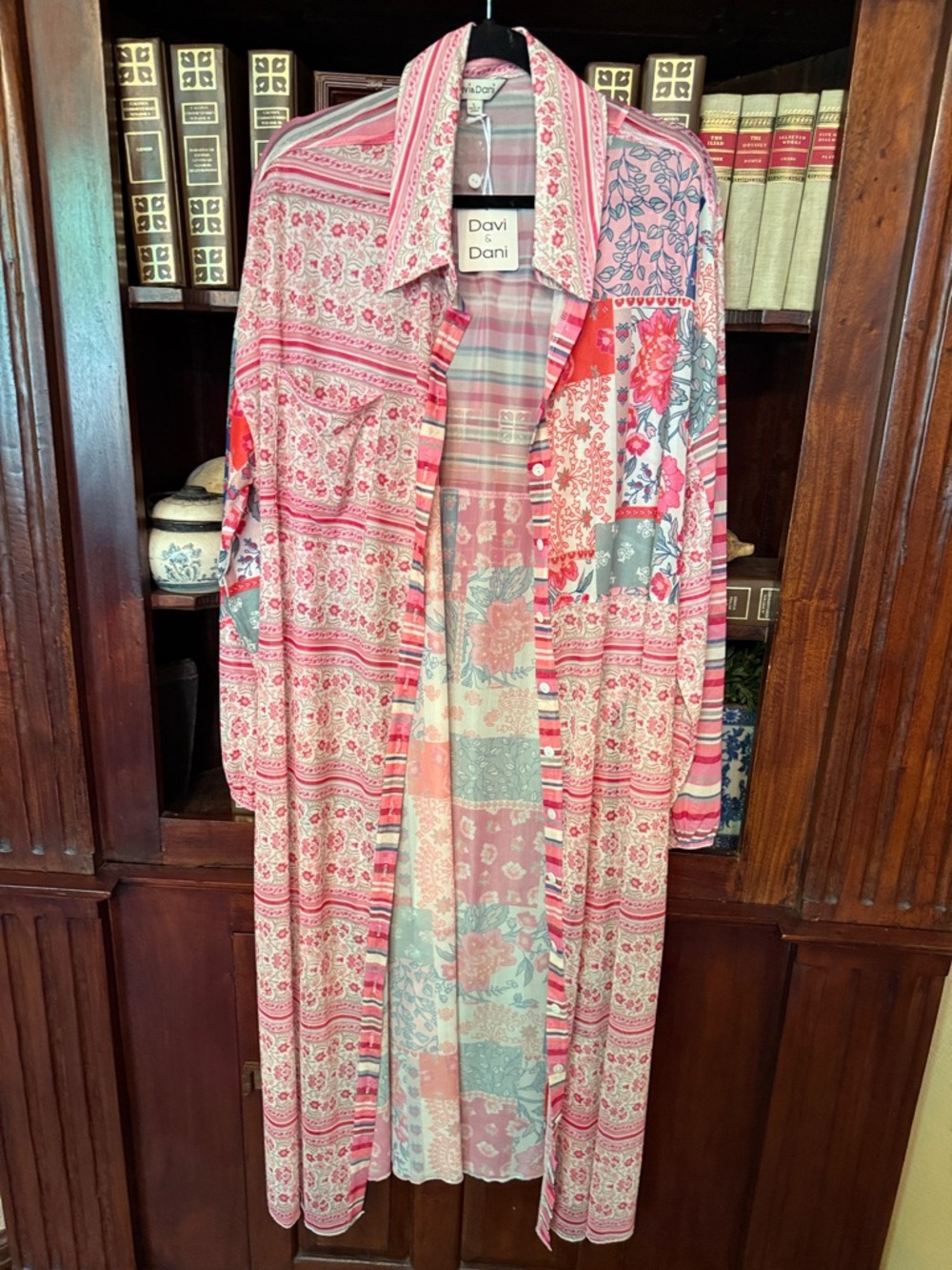 DAVI & DANI Pink Patchwork Floral Striped Shirt